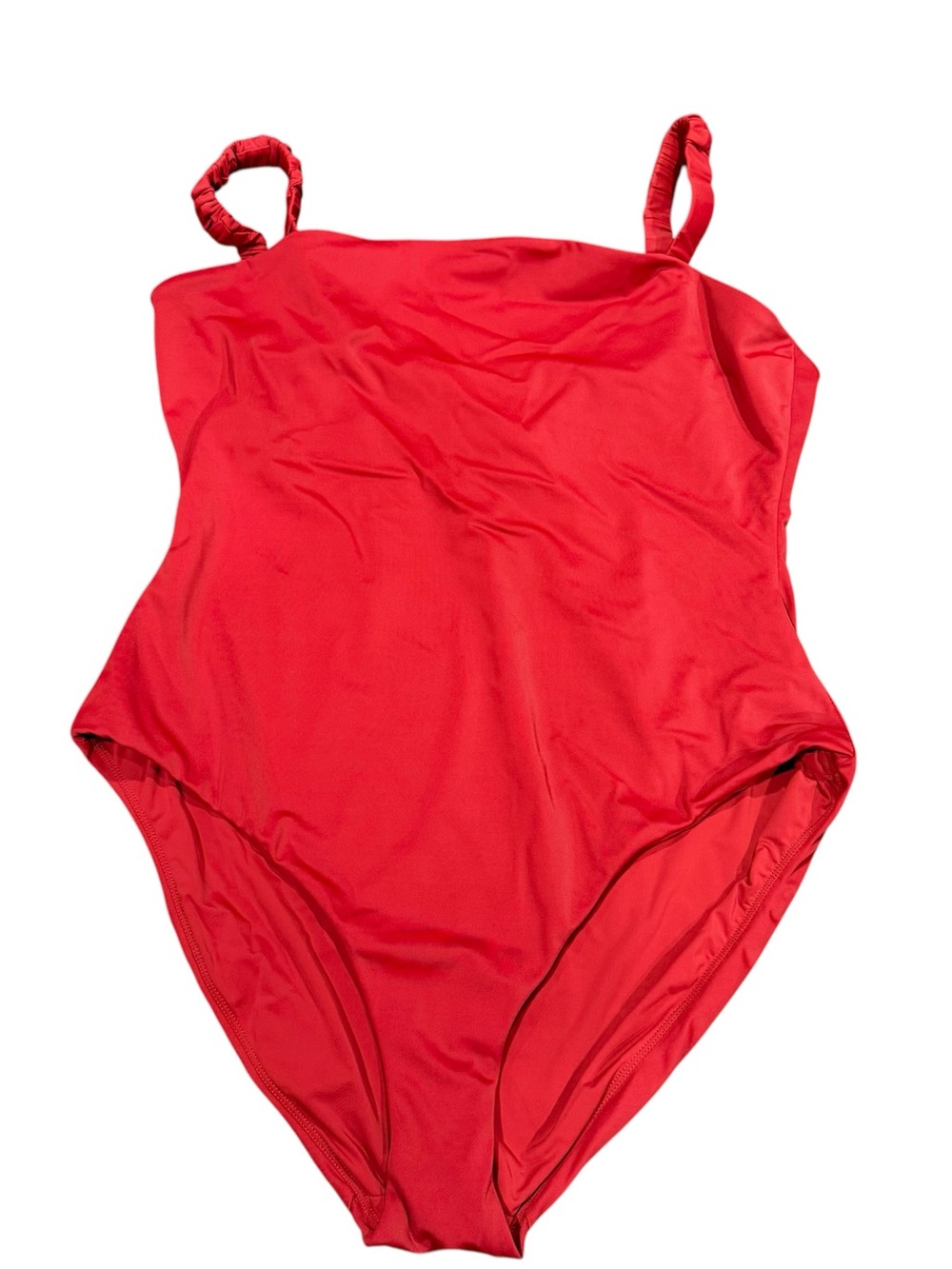 Andie classic scarlet red ruched strap one piece swimsuit XL square neck